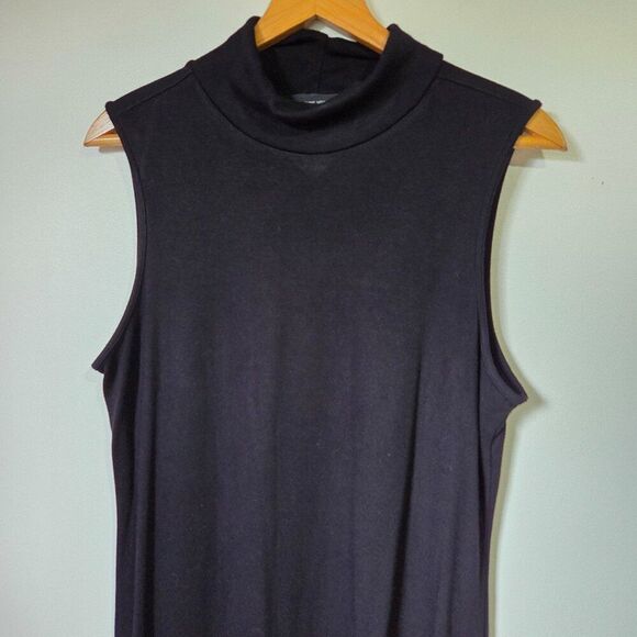 EUC ADRIENNE VITTADINI MOCK NECK BLACK MINIMALIST SLEEVELESS DRESS SIZE L - Picture 6 of 13